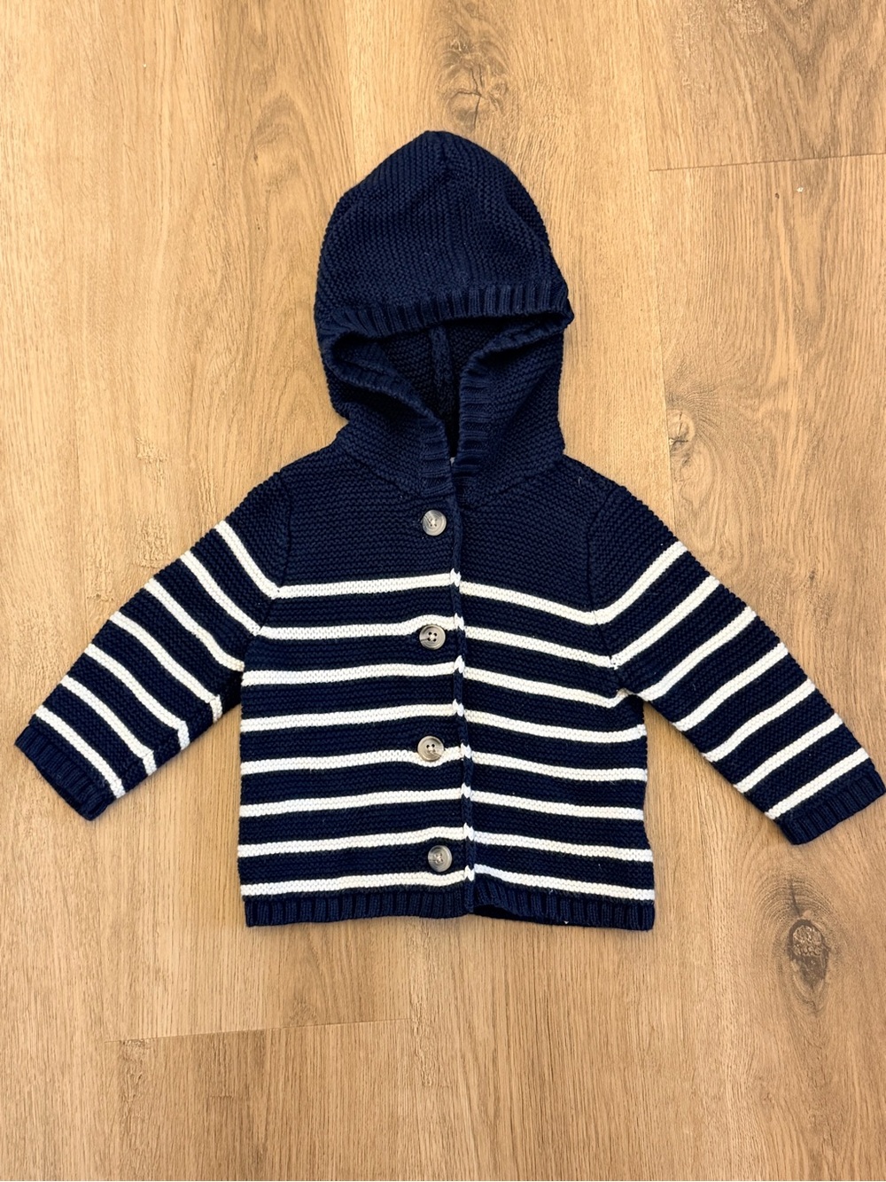 Old Navy 3-6M Baby Navy & White Striped Hooded Knit Cardigan